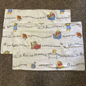 Vintage Disney Winnie The Pooh Pillowcases Set of 2 19x23" White Cotton Cartoon